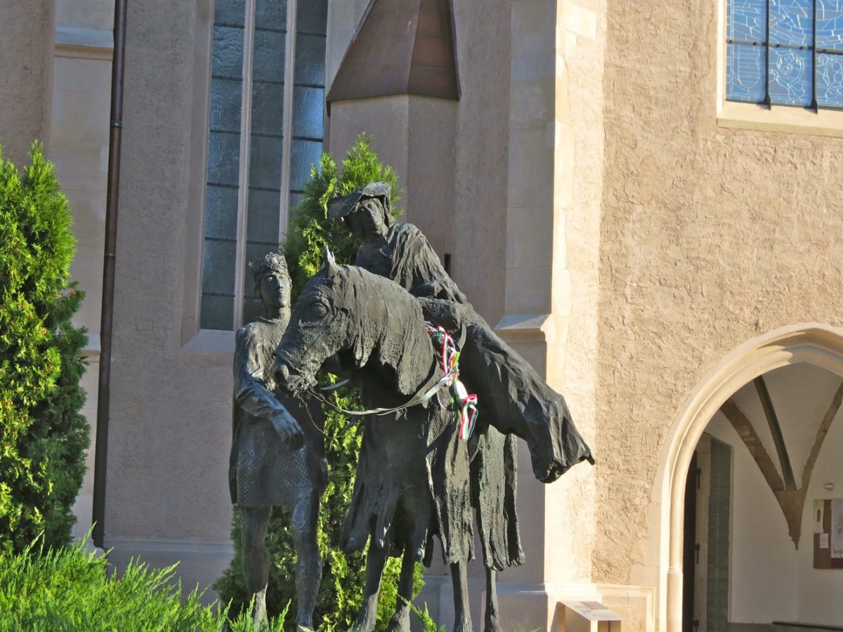Equestrian statue of saint of Hungary Elizabeth in Sarospatak Hungary