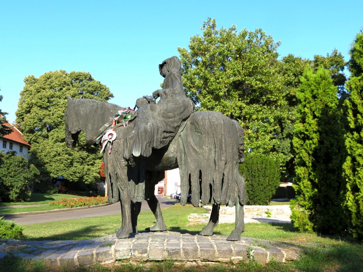 Equestrian statue of saint of Hungary Elizabeth in Sarospatak Hungary