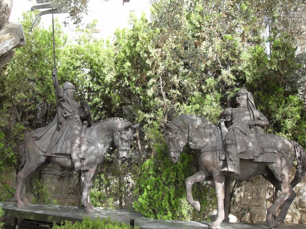 Equestrian statue of Saladin and Richard the Lionheart in Jerusalem Israel