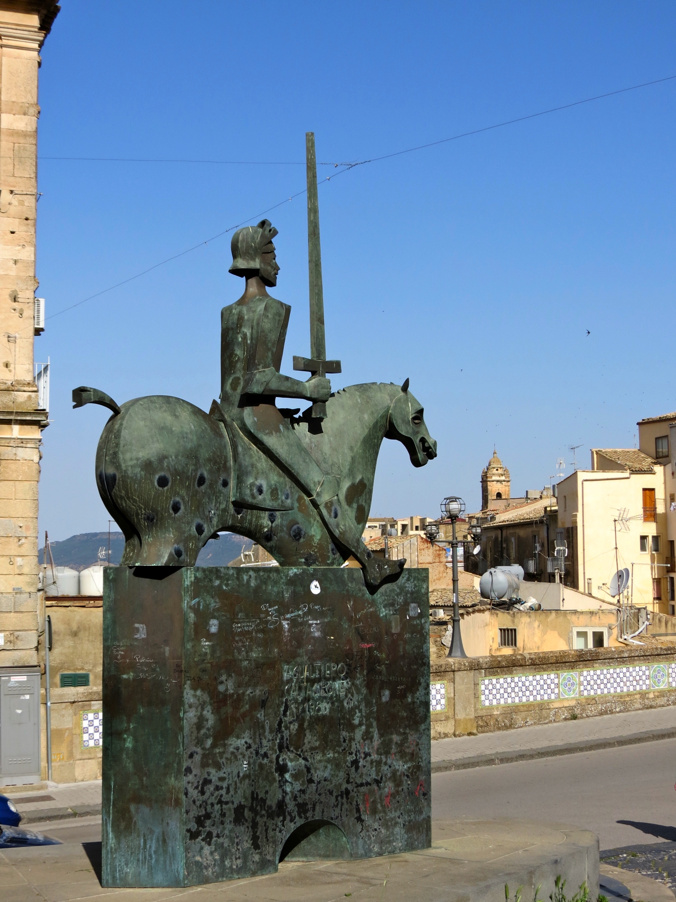 Equestrian statue of Gualtiero di Caltagirone in Caltagirone Italy