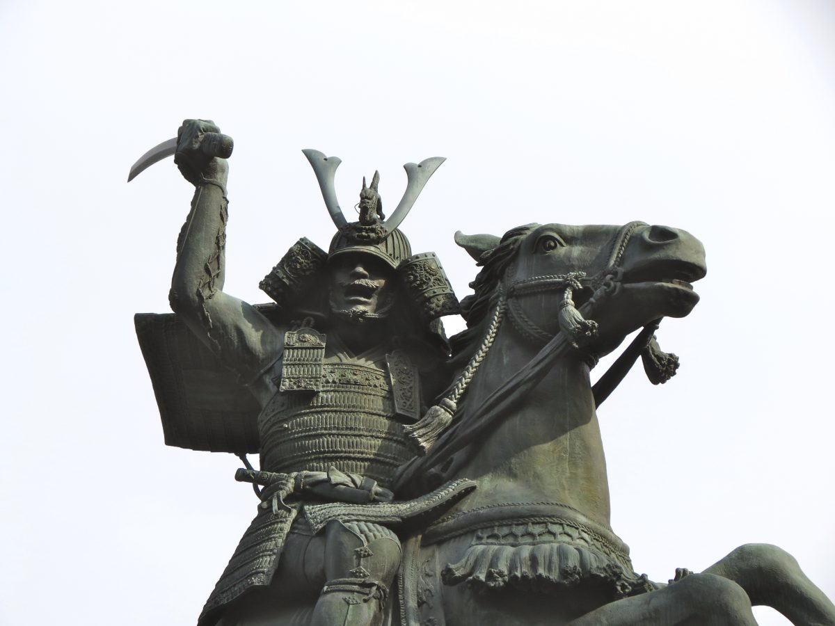 Equestrian statue of Yoshida Nitta in Fuchu Japan