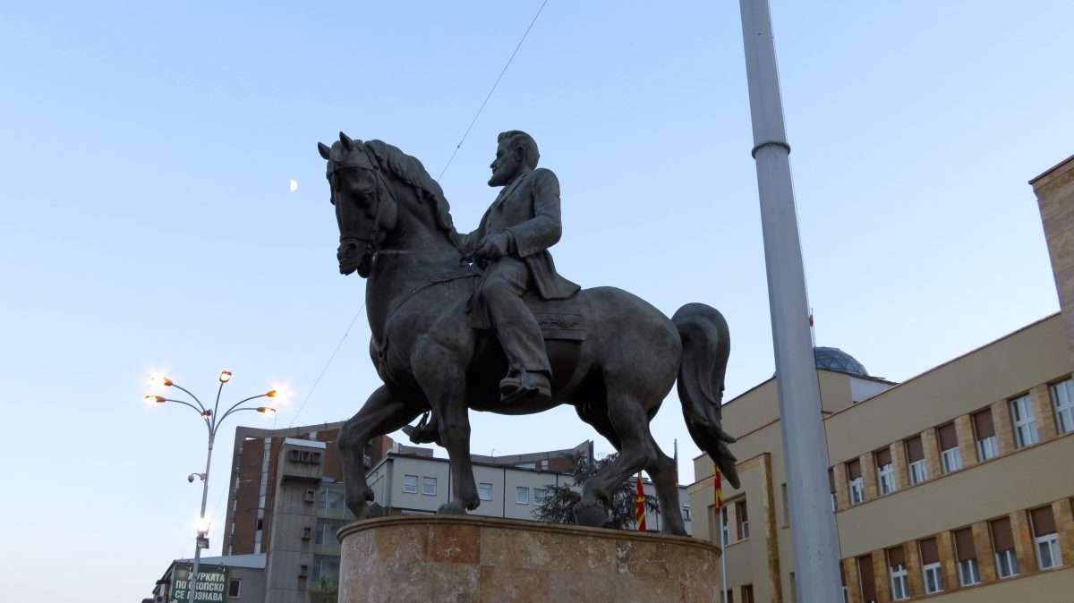 Equestrian statue of Nikola Karev in Skopje Macedonia