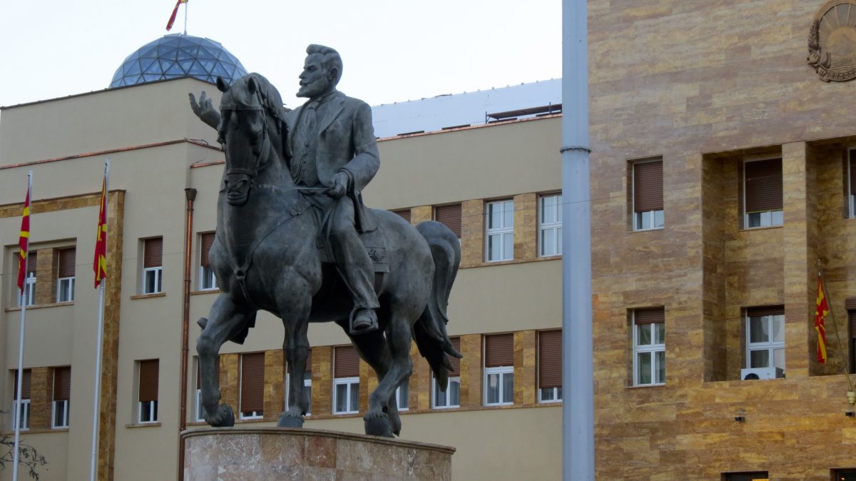 Equestrian statue of Nikola Karev in Skopje Macedonia