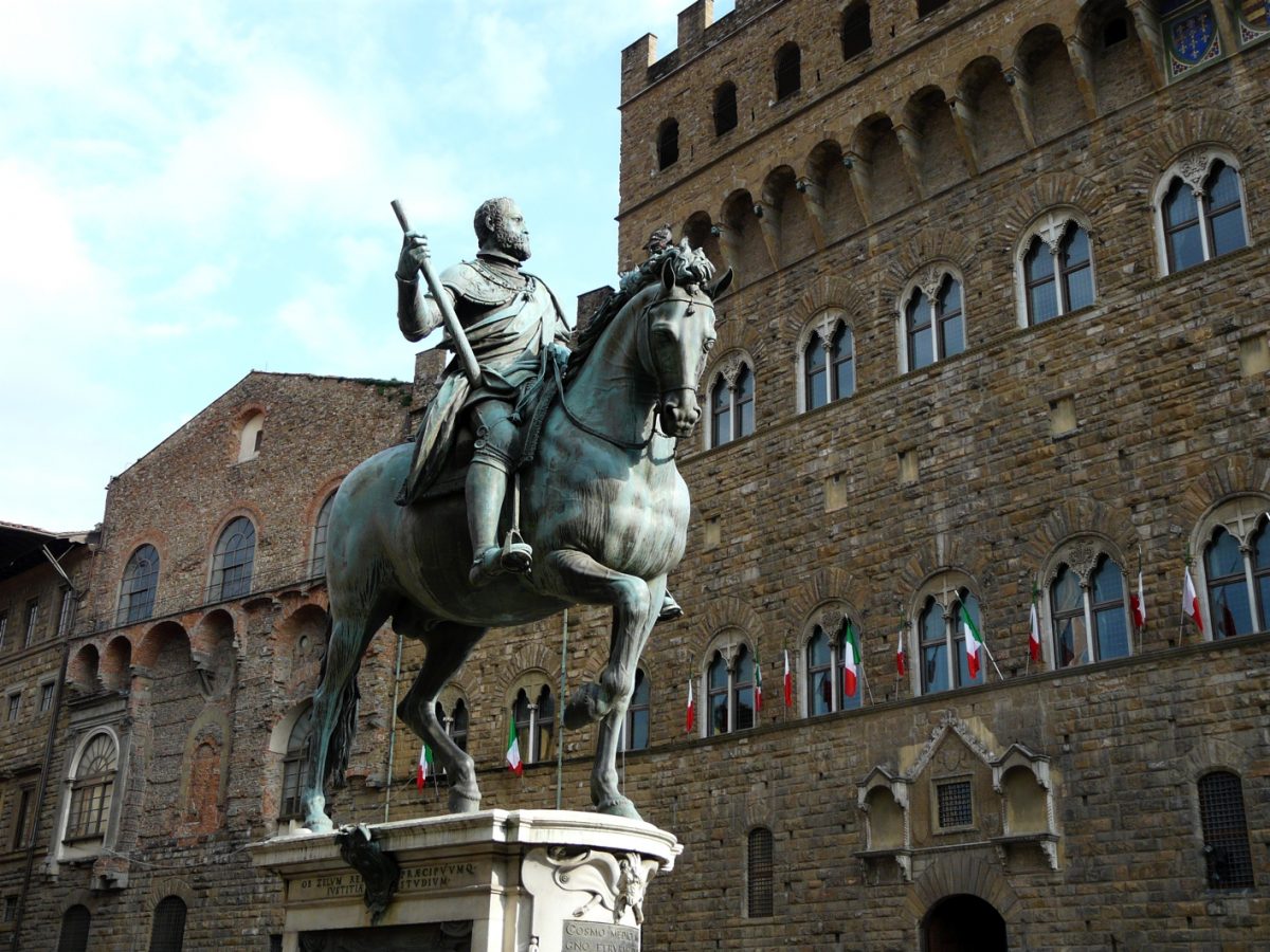 Equestrian statue of Cosimo l de Medici in Florence Italy