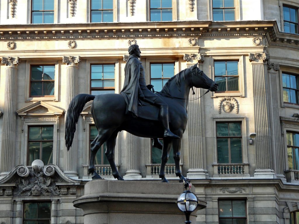 Equestrian statue of Duke of Wellington in London UK
