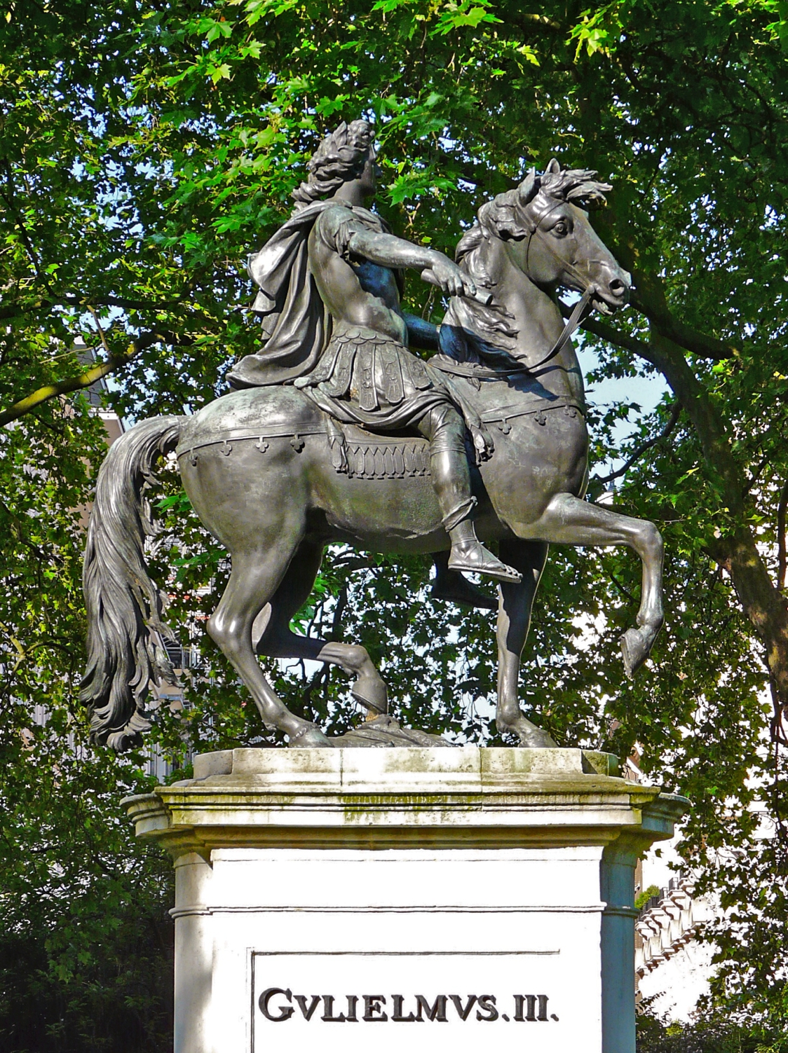 Equestrian statue of William lll in London UK