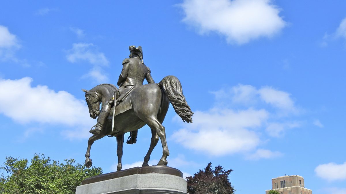 Equestrian statue of George Washington in MA Boston US