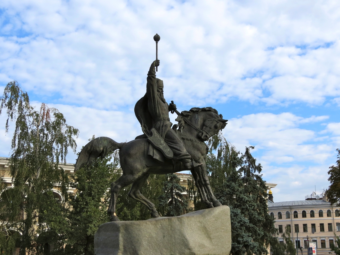 Equestrian statue of Petro Konashevych-Sahaidachnyi in Kiev Ukraine