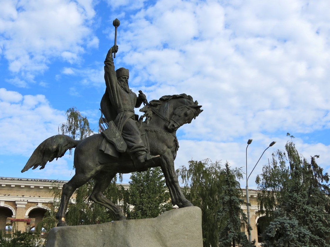 Equestrian statue of Petro Konashevych-Sahaidachnyi in Kiev Ukraine