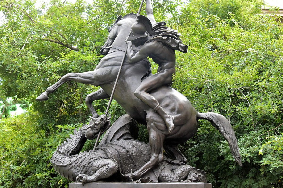 Equestrian statue of Saint in Melbourne Australia