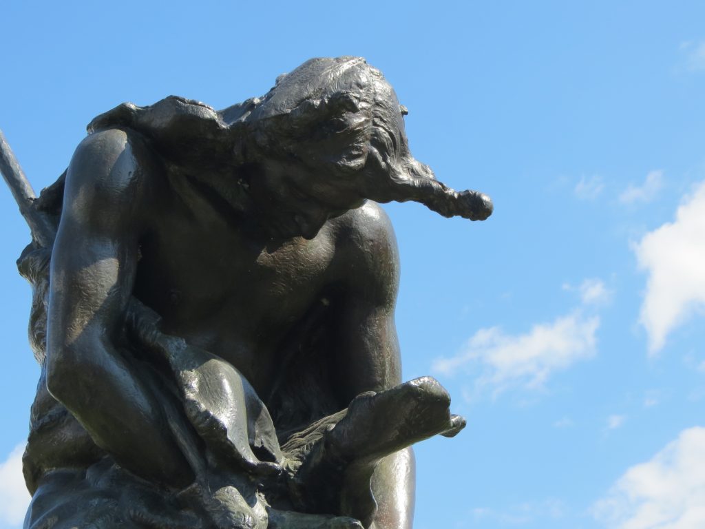 Equestrian statue of End of the trail in WI Waupun, US