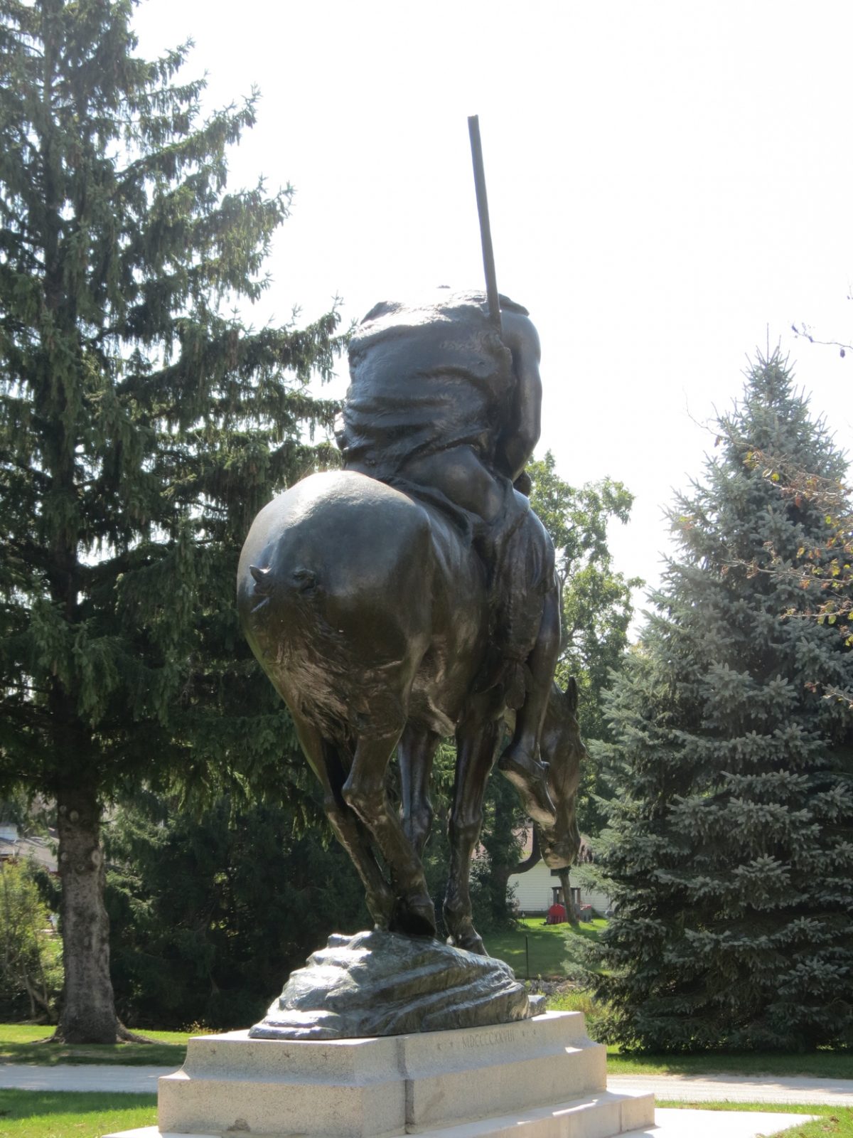 Equestrian statue of End of the trail in WI Waupun, US