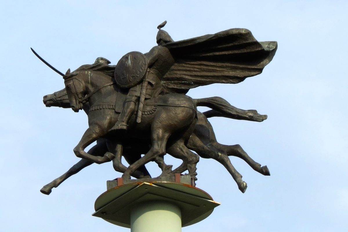 Equestrian statue of Polish cavalry monument Cavalry memorial in Warsaw Poland