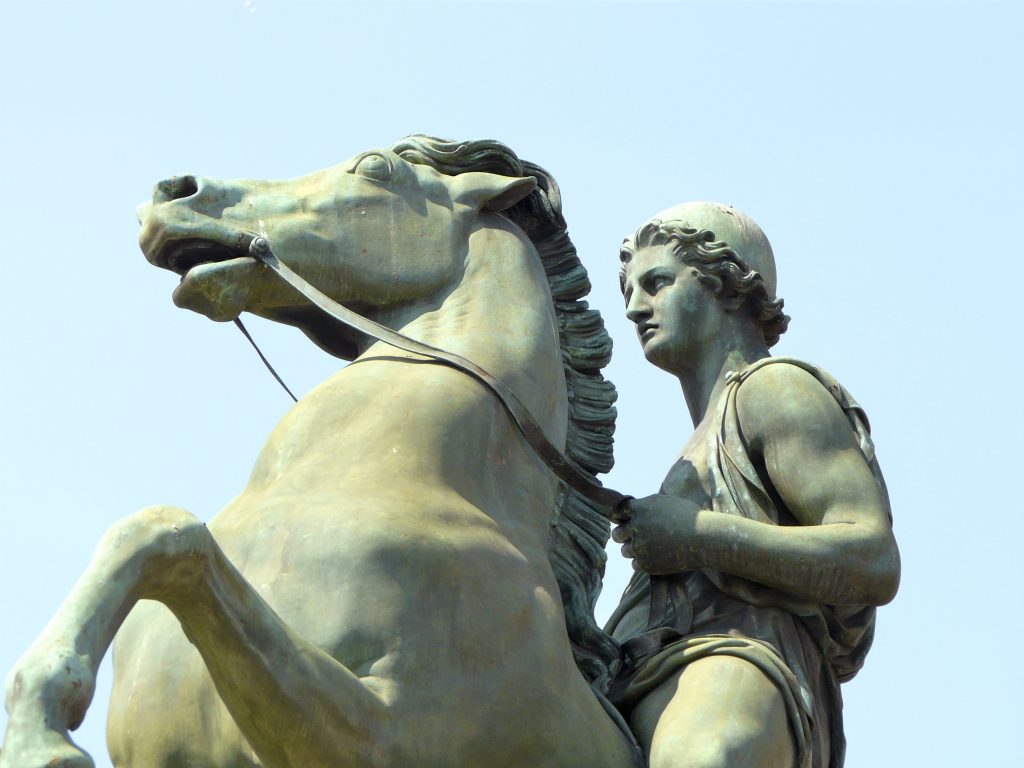 Equestrian statue of Castor and Pollux in Turin Italy