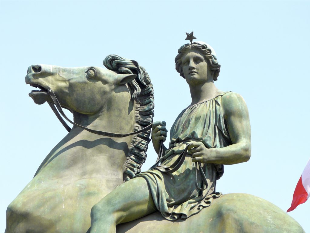 Equestrian statue of Castor and Pollux in Turin Italy