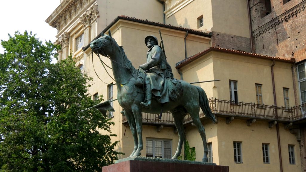 Equestrian statue of Soldato a cavallo in Turin Italy