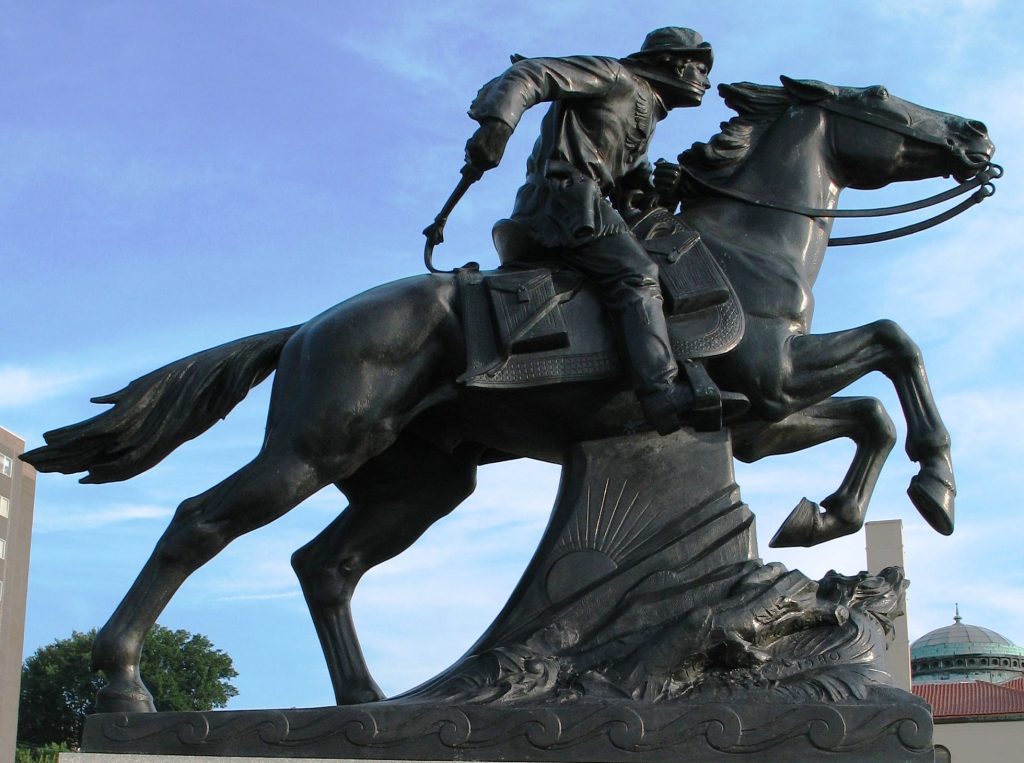 Equestrian statue of Pony express in MO St Joseph US