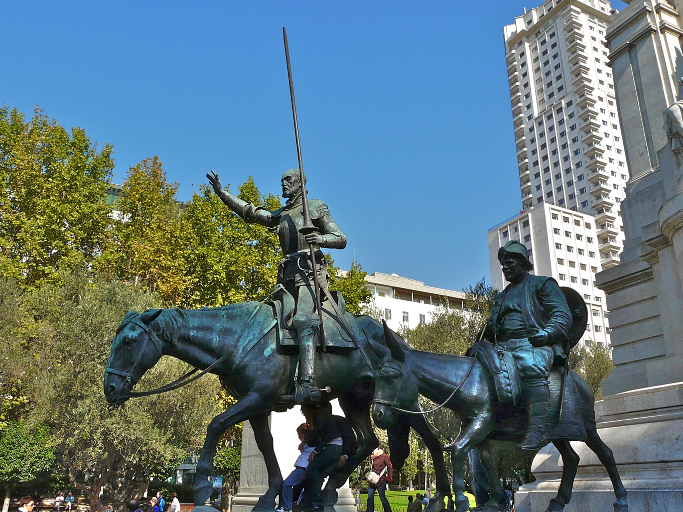 Equestrian statue of Don Quixote and Sancho Panza in Madrid Spain