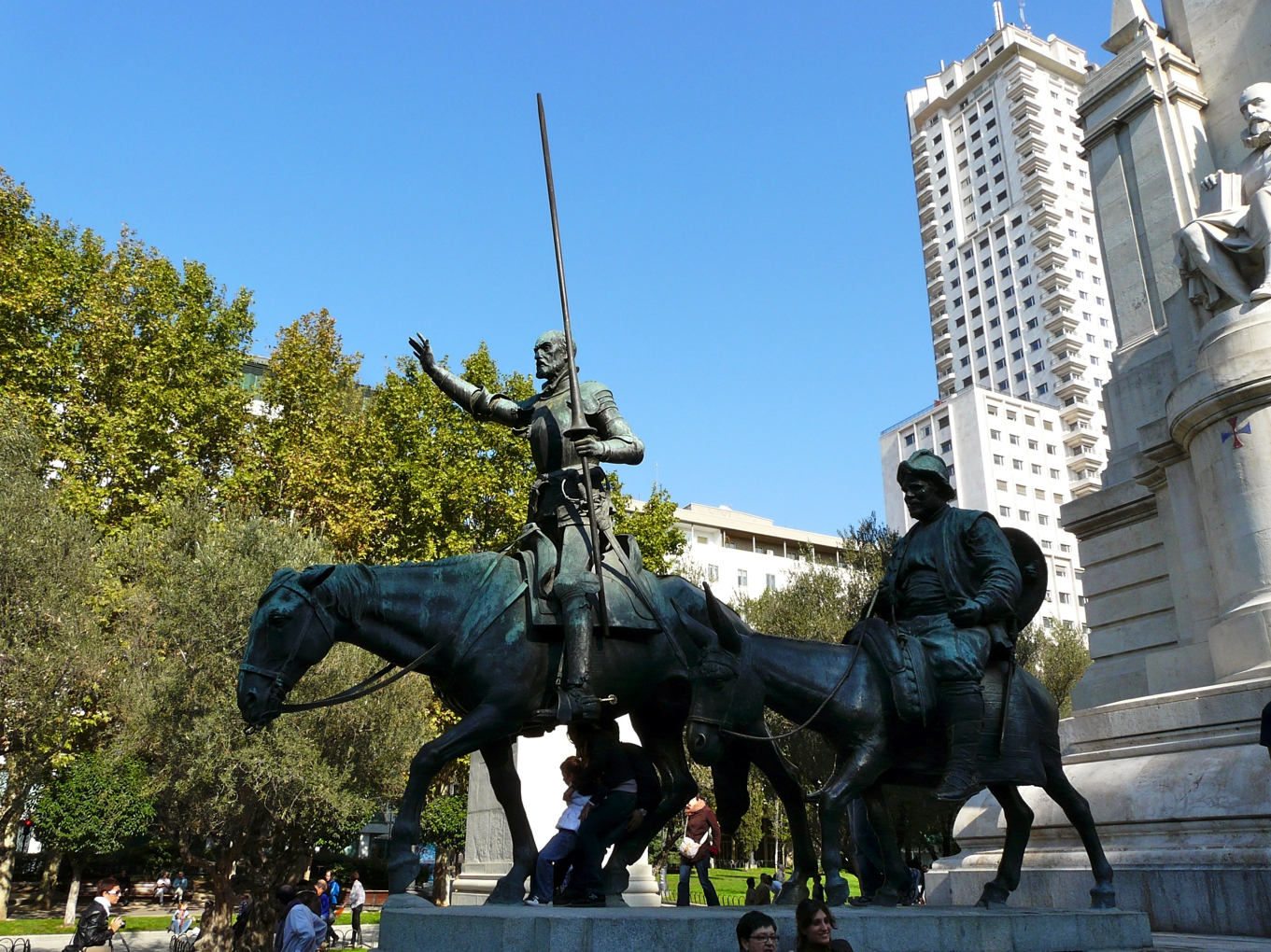 Equestrian statue of Don Quixote and Sancho Panza in Madrid Spain