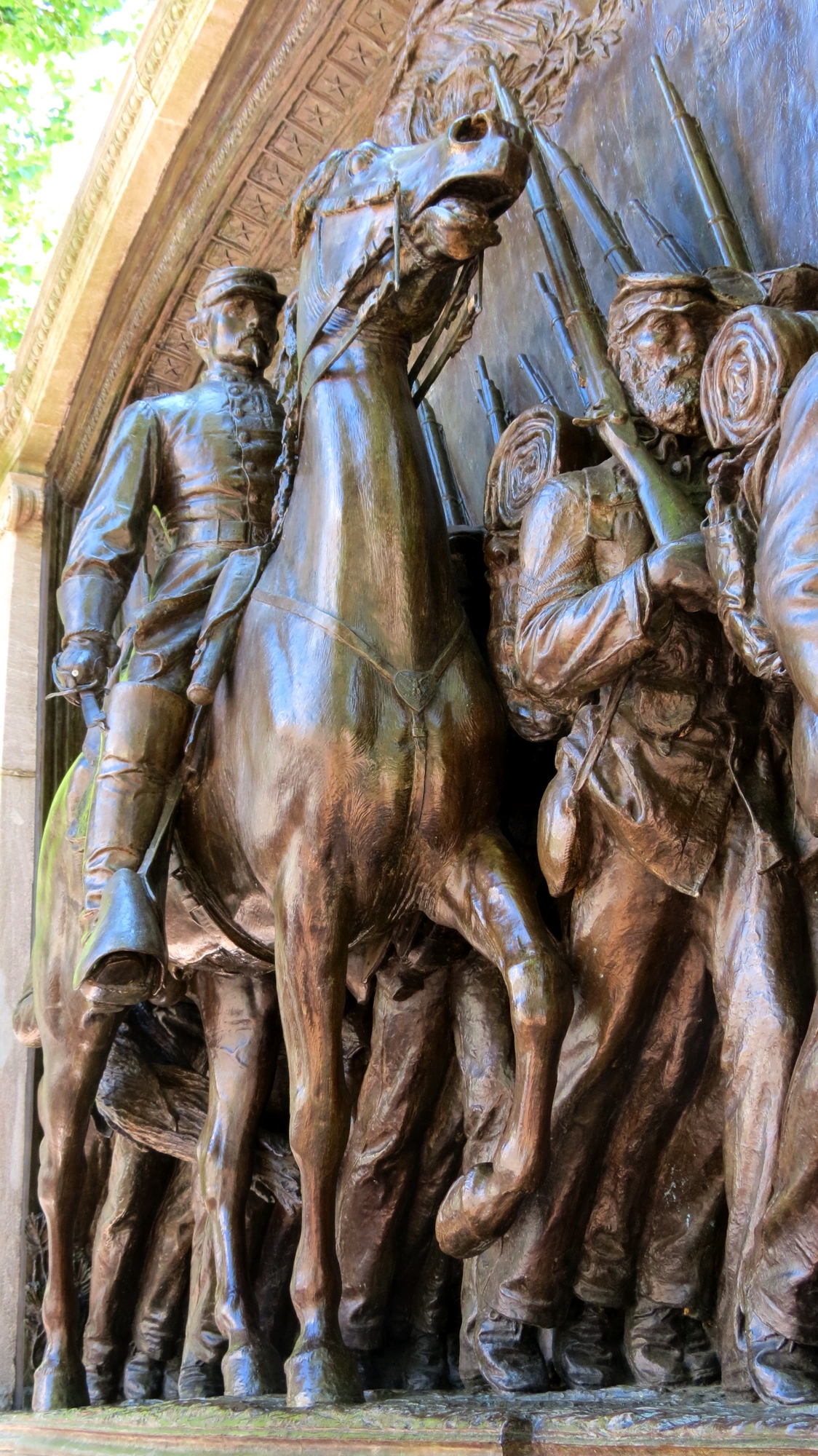 Equestrian statue of Shaw memorial Memorial Civil War in MA Boston US