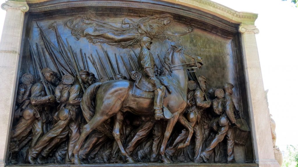 Equestrian statue of Shaw memorial Memorial Civil War in MA Boston US