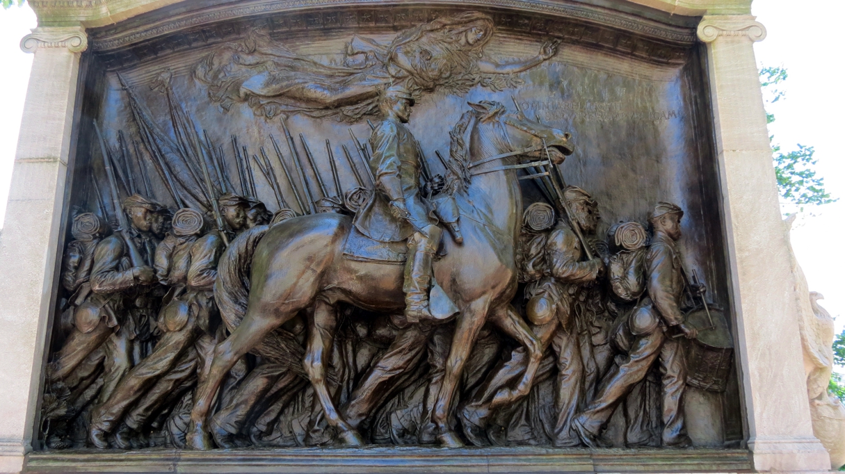 Equestrian statue of Shaw memorial Memorial Civil War in MA Boston US