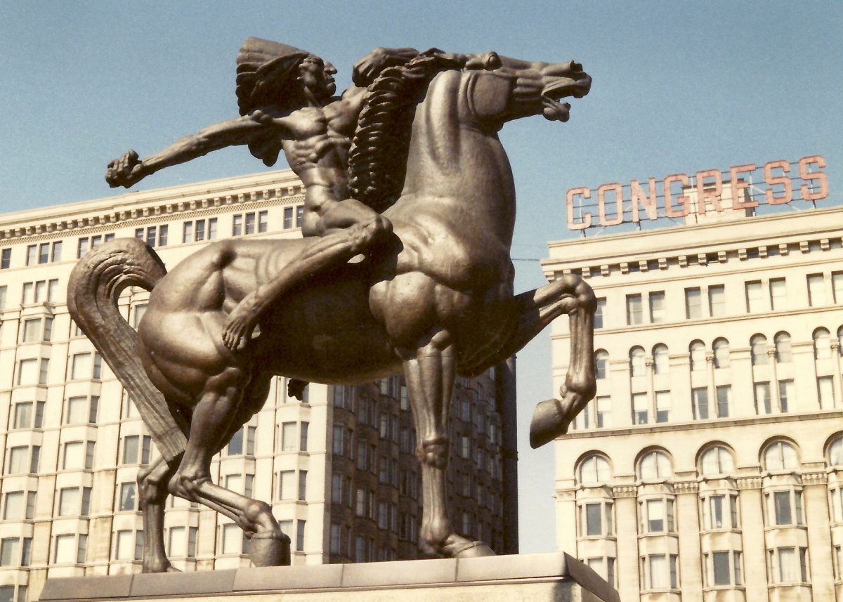 Equestrian statue of Spearman in IL Chicago US