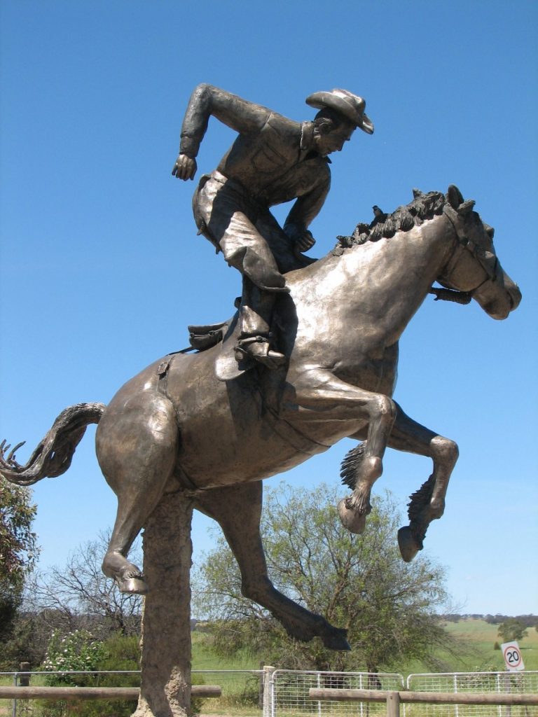 Equestrian statue of Curio with Alan Woods in Marrabel SA Australia