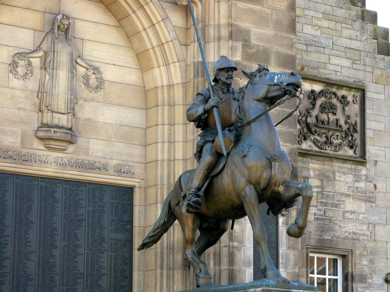 Equestrian statue of War Memorial in Galashiels UK
