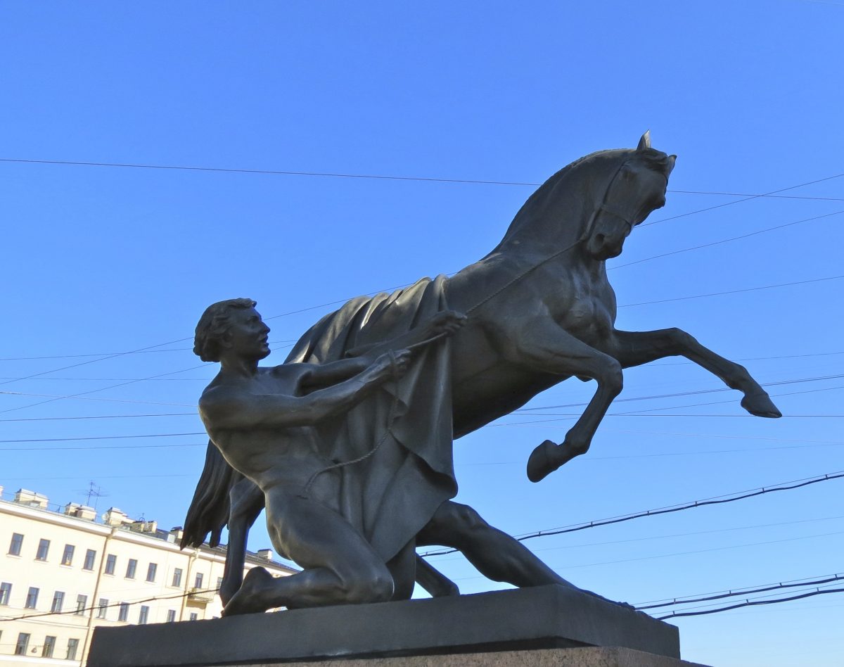 Equestrian statue of Horse Tamers in Saint Petersburg Russia