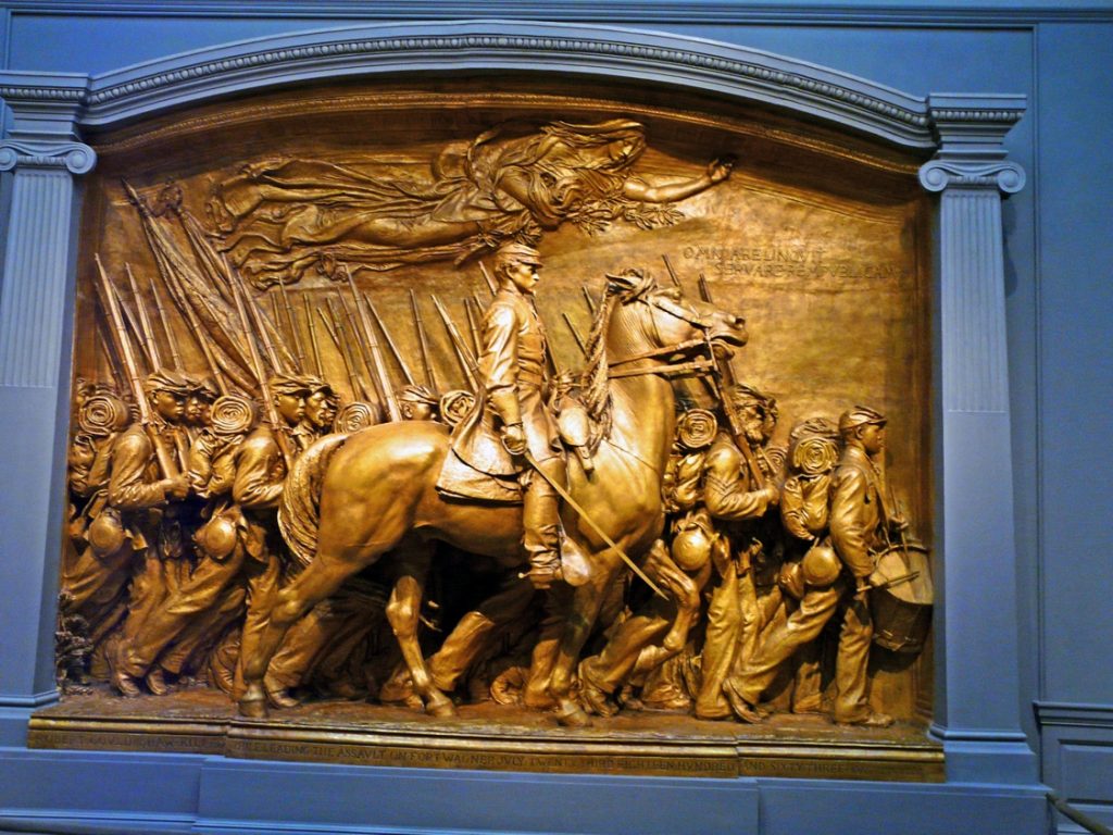 Equestrian statue of Shaw memorial Memorial civil war in Washington D.C. US